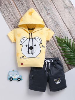 Toonyport - Boys Yellow Printed Hoodie with Shorts (Set of 2)