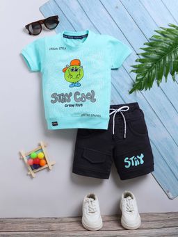Toonyport - Boys Turquoise Printed T-Shirt with Shorts (Set of 2)