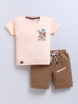 Toonyport - Boys Peach Printed T-Shirt with Shorts (Set of 2)