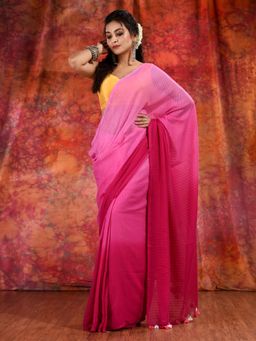 CHARUKRITI - Pink Cotton Soft Handwoven Saree with Texture Design and Unstitched Blouse