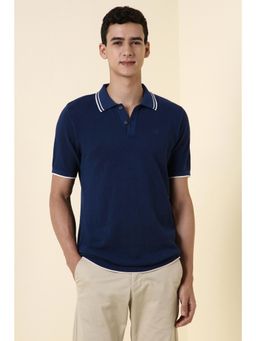 Allen Solly - Mens Navy Blue Textured Polo T-Shirt