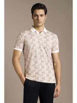Louis Philippe - Mens Beige Print Polo T-Shirt