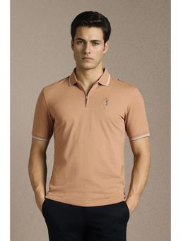 Louis Philippe - Mens Brown Solid Polo Neck T-Shirt