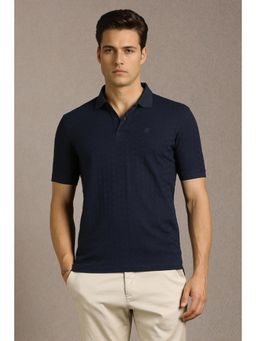 Louis Philippe - Mens Navy Blue Textured Polo T-Shirt