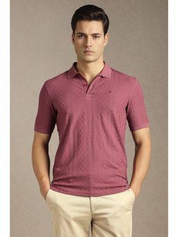 Louis Philippe - Mens Pink Textured Polo T-Shirt