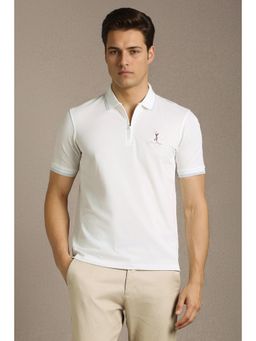 Louis Philippe - Mens White Solid Polo T-Shirt