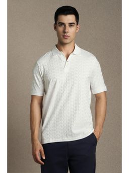 Louis Philippe - Mens White Textured Polo T-Shirt