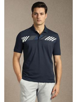 Louis Philippe - Mens Navy Blue Printed Polo T-Shirt
