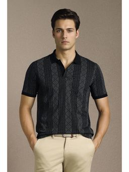 Louis Philippe - Mens Black Print Polo T-Shirt
