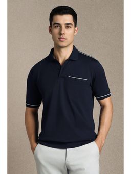Louis Philippe - Mens Navy Blue Solid Polo T-Shirt