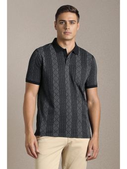 Louis Philippe - Mens Black Print Polo T-Shirt