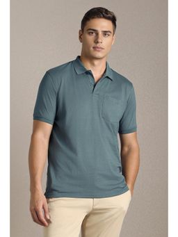 Louis Philippe - Mens Blue Textured Polo T-Shirt