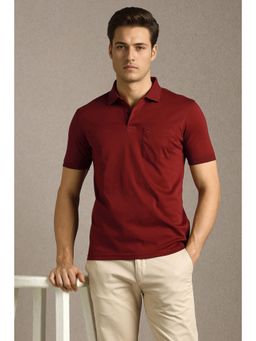 Louis Philippe - Mens Maroon Solid Polo T-Shirt