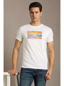 Louis Philippe - Mens White Graphic Print Crew Neck T-Shirt