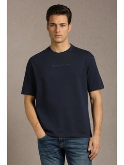Louis Philippe - Mens Navy Blue Solid Crew Neck T-Shirt