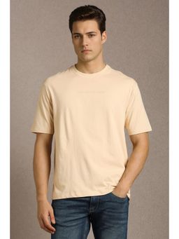 Louis Philippe - Mens Beige Solid Crew Neck T-Shirt