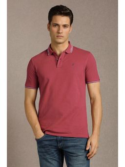 Louis Philippe - Mens Pink Solid Polo T-Shirt