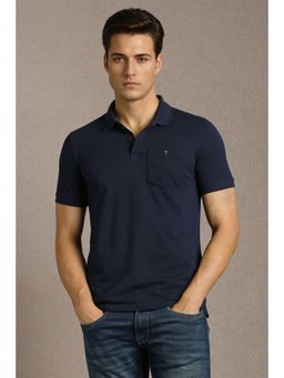 Louis Philippe - Mens Navy Blue Solid Polo T-Shirt