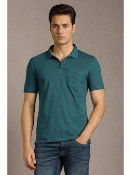 Louis Philippe - Mens Teal Solid Polo T-Shirt