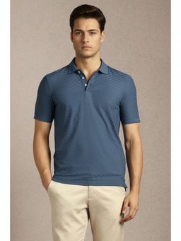 Louis Philippe - Mens Blue Textured Polo T-Shirt
