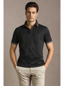 Louis Philippe - Mens Black Solid Polo T-Shirt