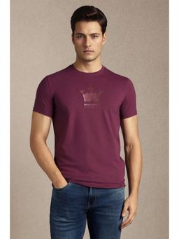 Louis Philippe - Mens Maroon Graphic Print Crew Neck T-Shirt