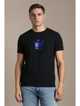 Louis Philippe - Mens Black Graphic Print Crew Neck T-Shirt