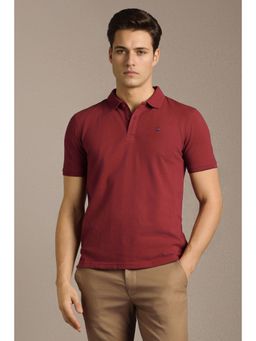 Louis Philippe - Mens Maroon Solid Polo T-Shirt