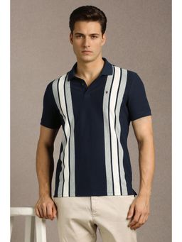 Louis Philippe - Mens Navy Blue Stripes Polo T-Shirt