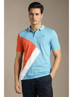 Louis Philippe - Mens Light Blue Colorblock Polo T-Shirt