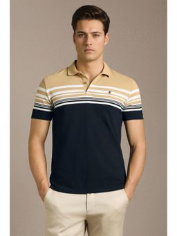 Louis Philippe - Mens Navy Blue Stripes Polo T-Shirt
