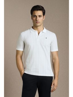 Louis Philippe - Mens White Stripes Polo T-Shirt
