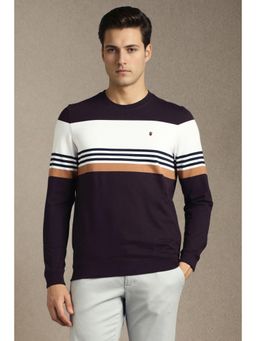 Louis Philippe - Mens Casual Wine Stripe Sweatshirt