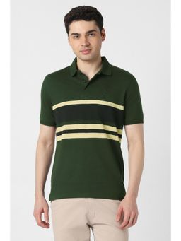 Peter England - Mens Green Stripes Polo T-Shirt