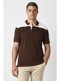 Peter England - Mens Brown Colorblock Polo T-Shirt