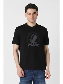 Peter England - Mens Black Graphic Print Crew Neck T-Shirt