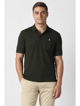Peter England - Mens Green Print Polo T-Shirt