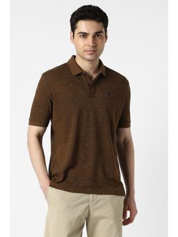 Peter England - Mens Brown Print Polo T-Shirt