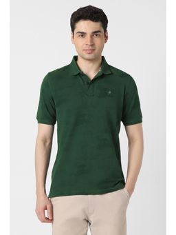 Peter England - Mens Green Print Polo T-Shirt