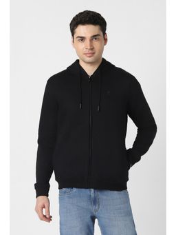 Peter England - Mens Black Solid Hooded Neck Jacket