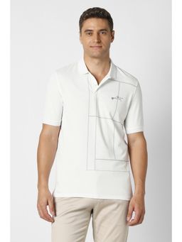 Peter England - Mens White Printed Polo T-Shirt