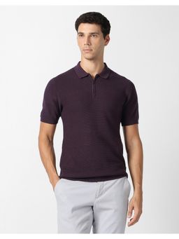 Van Heusen - Mens Purple Textured Polo T-Shirt