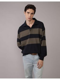 American Eagle - Navy Blue Ae Long Sleeve Boxy Rugby Polo Shirt