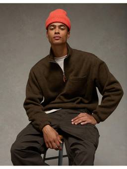 American Eagle - Brown Ae Cozy Fleece Quarter-Zip Sweatshirt