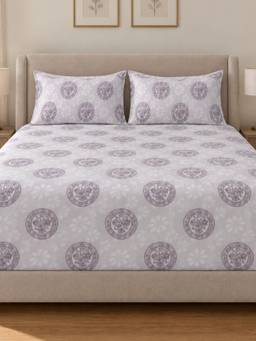 Sleeping Owls - 100% Soft Cotton Elegance 300Tc Super King Bedsheet With Pillow Cover