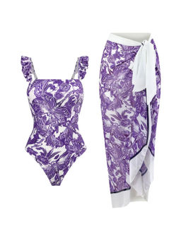 MISS MOSA BY AKANKSHA - Women Purple Eliska Swimsuit with Sarong Skirt