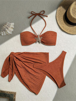 MISS MOSA BY AKANKSHA - Women Brown Inaya Summer Bikini Top with Panty & Cover-Up