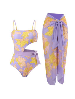 MISS MOSA BY AKANKSHA - Women Purple Floral Ludacris Swimsuit with Sarong