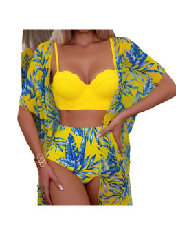 MISS MOSA BY AKANKSHA - Women Yellow Shay Holiday Bikini Top with Panty & Cover-Up