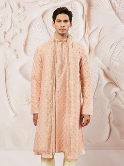 Vastramay - Peach Jacquard Silk Kurta With Dupatta